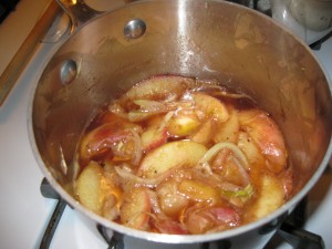 Cooking peaches and fennel